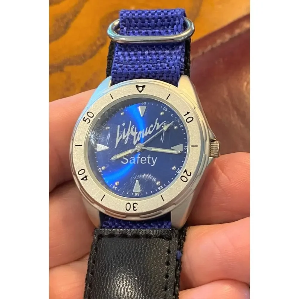 Men's 38mm Life Touch Safety Watch, Blue Face and Canvas Band